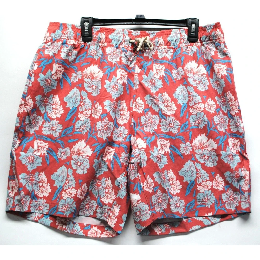 Faherty Mens Size 2XL Red Hawaiian Floral Adjustable Beacon Swim Trunks New J10